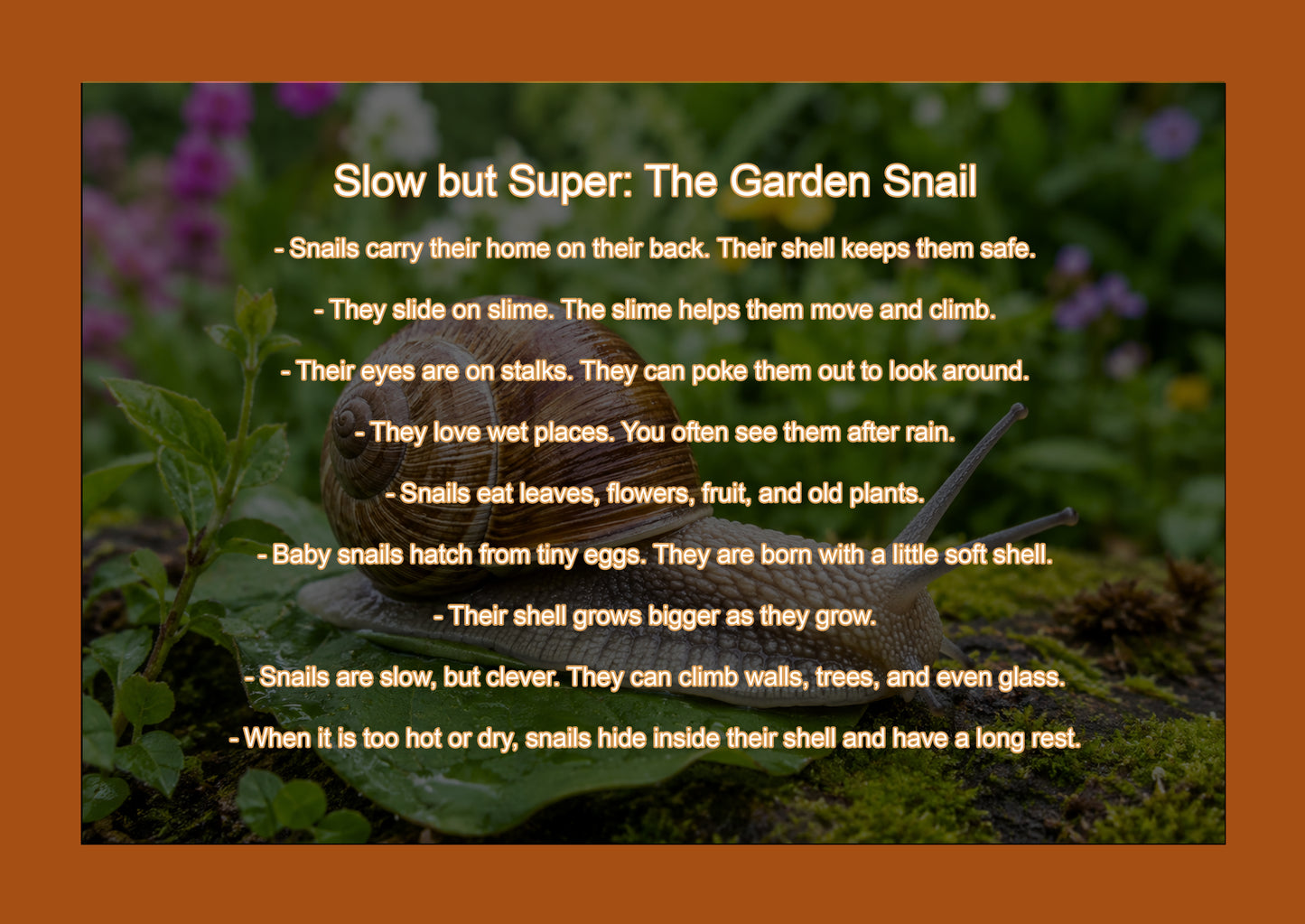 Garden Snail / Pūpū Rangi : Single sided and A4 Image Tray