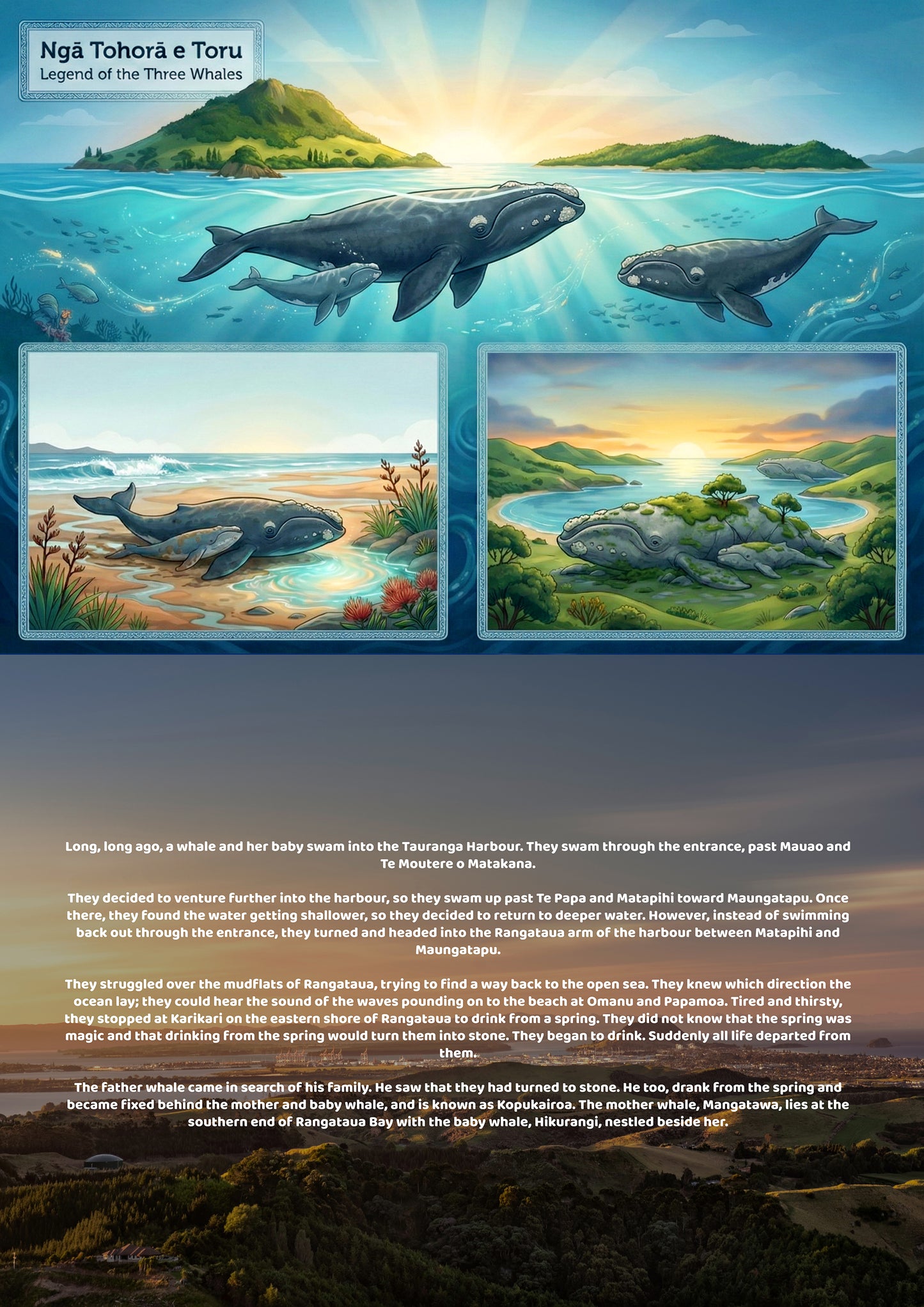 Ngā Tohorā e Toru — Legend of the Three Whales- Single or Tray A4 Puzzle