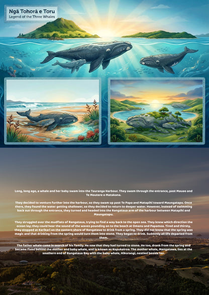 Ngā Tohorā e Toru — Legend of the Three Whales- Single or Tray A4 Puzzle