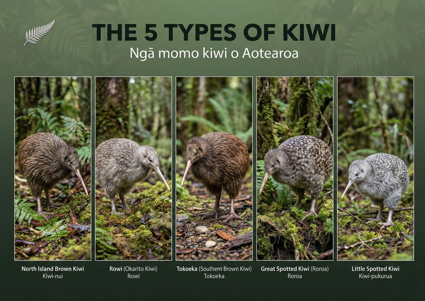 Five types of Kīwi - Poster