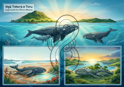 Ngā Tohorā e Toru, Legend of the Three Whales- Single or Tray A4 Puzzle